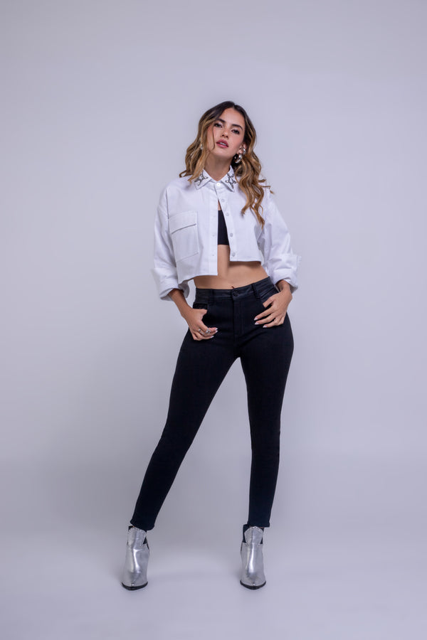 Jean Skinny Negro Y Cuero